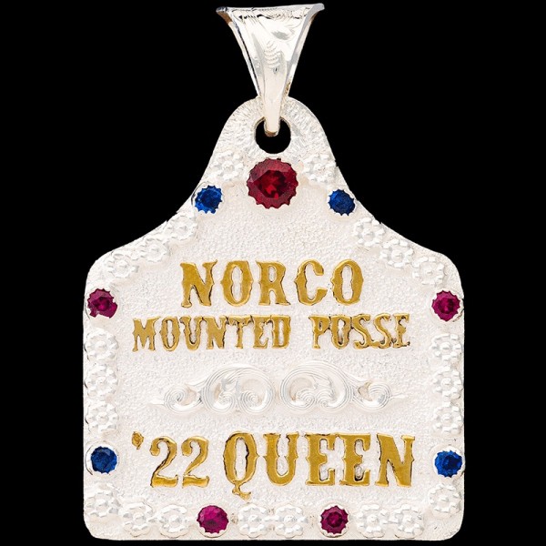 Dottie, Silver Plated base 1.75"x1.50" with a berry edge, scrollwork. Jewelers Bronze letters, and Cubic Zirconias of your choice!

Chain not included.
